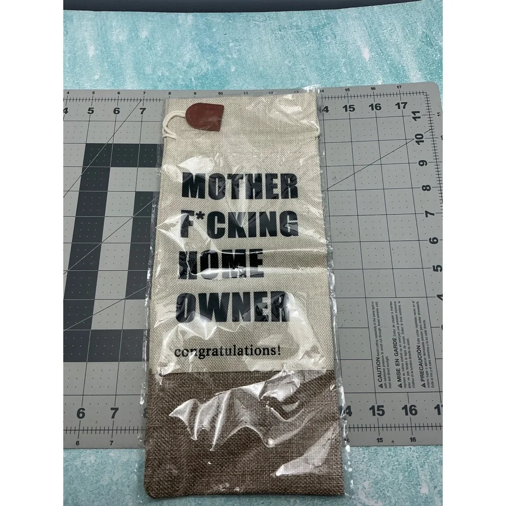 Mother F*cking Home Owner Burlap Wine Gift Bag Housewarming Congratulations